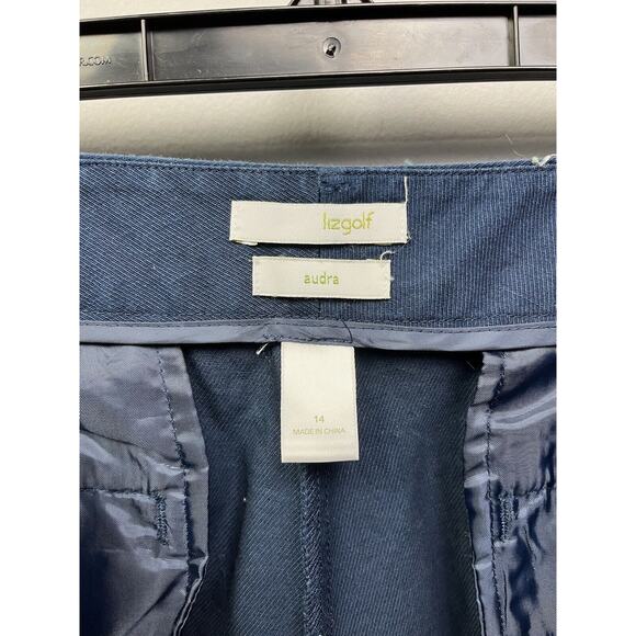 Liz Golf Shorts Size 14 Linen Mom Audra High Rise Waist Modest Flat Front Blue - Picture 5 of 7